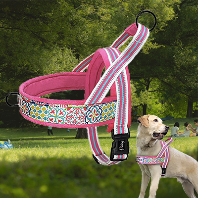 harnais anti traction chien rose fantaisy